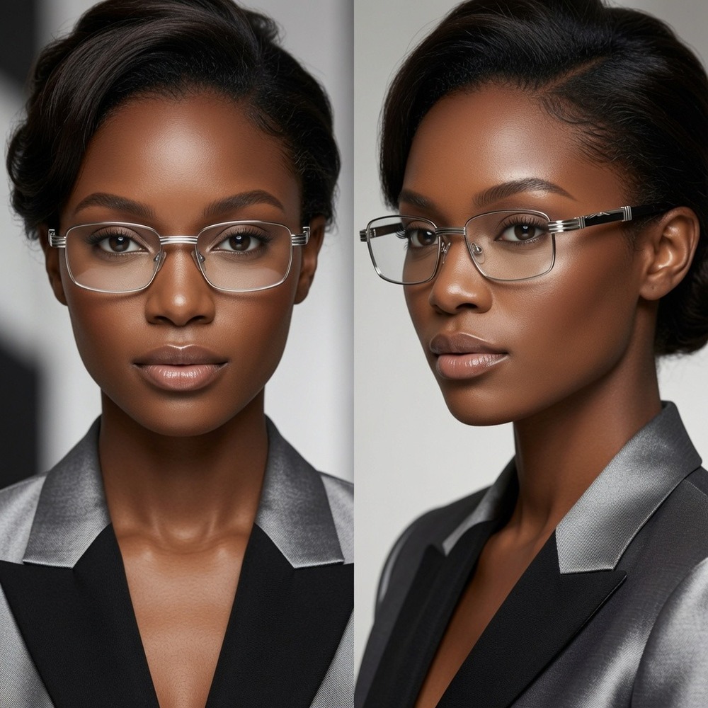 Silver Rectangular Clear Lens Glasses Black Arms Women Fashionβ Eyewear Trendy